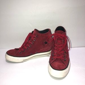Converse Wedge Heels Suede Shoes Red Burgundy